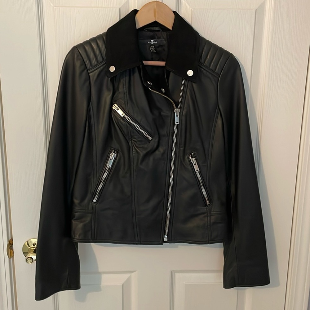 7 for all mankind leather biker jacket